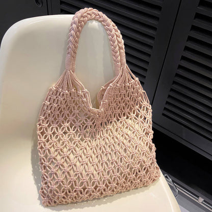 Borsa Tote a Rete all'Uncinetto da Donna-Rosa-Modaso