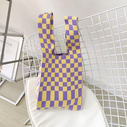 Borsa Tote a Scacchi in Maglia da Donna-Viola-Modaso