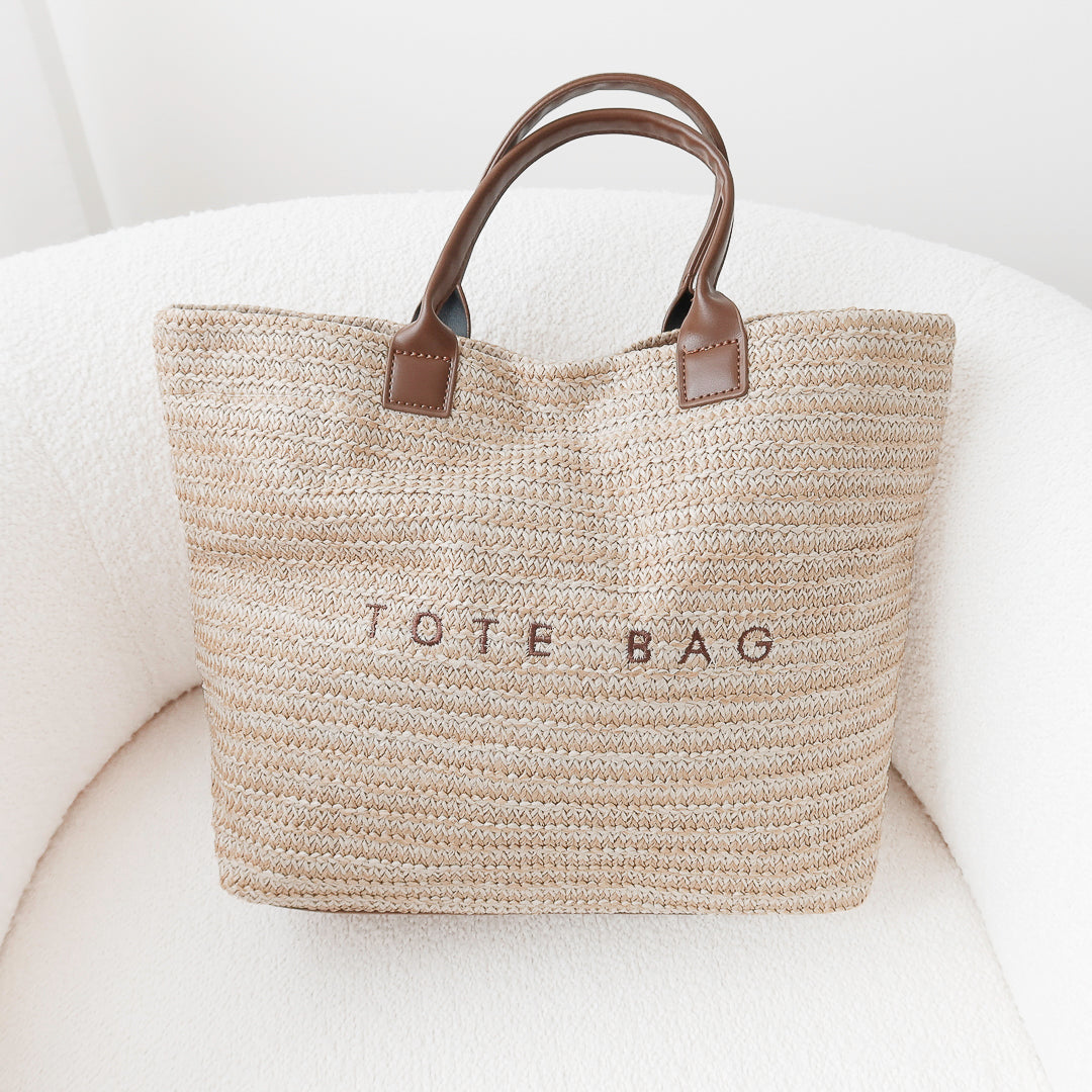 Borsa Tote in Paglia Donna, Shopper Intrecciata a Mano Naturale-Modaso