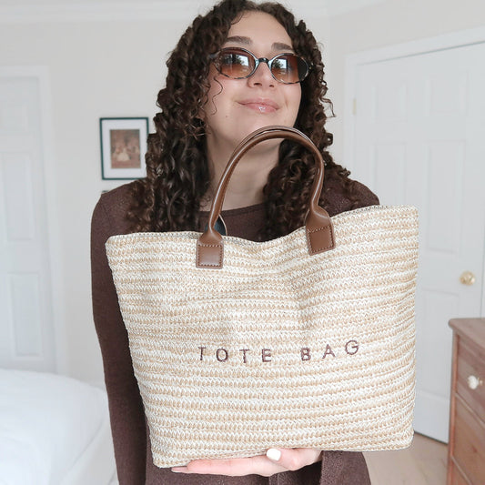 Borsa Tote in Paglia Donna, Shopper Intrecciata a Mano Naturale-Naturale-Modaso
