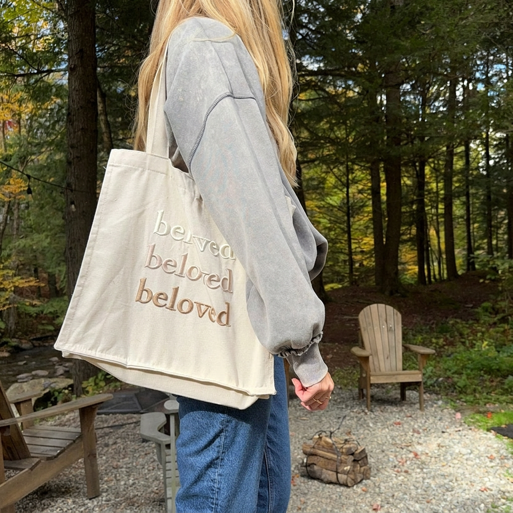 Borsa Tote in Tela con Ricamo Beloved-Marrone-Modaso