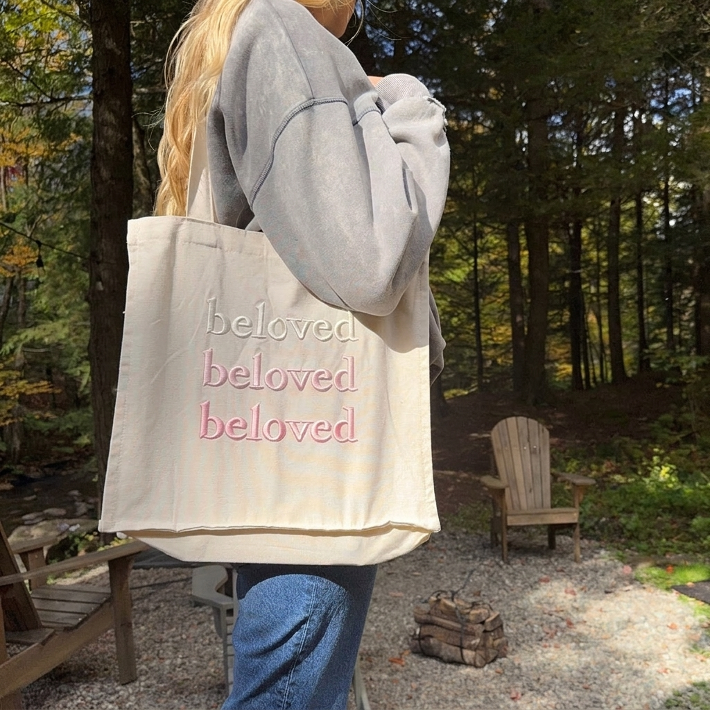 Borsa Tote in Tela con Ricamo Beloved-Rosa-Modaso