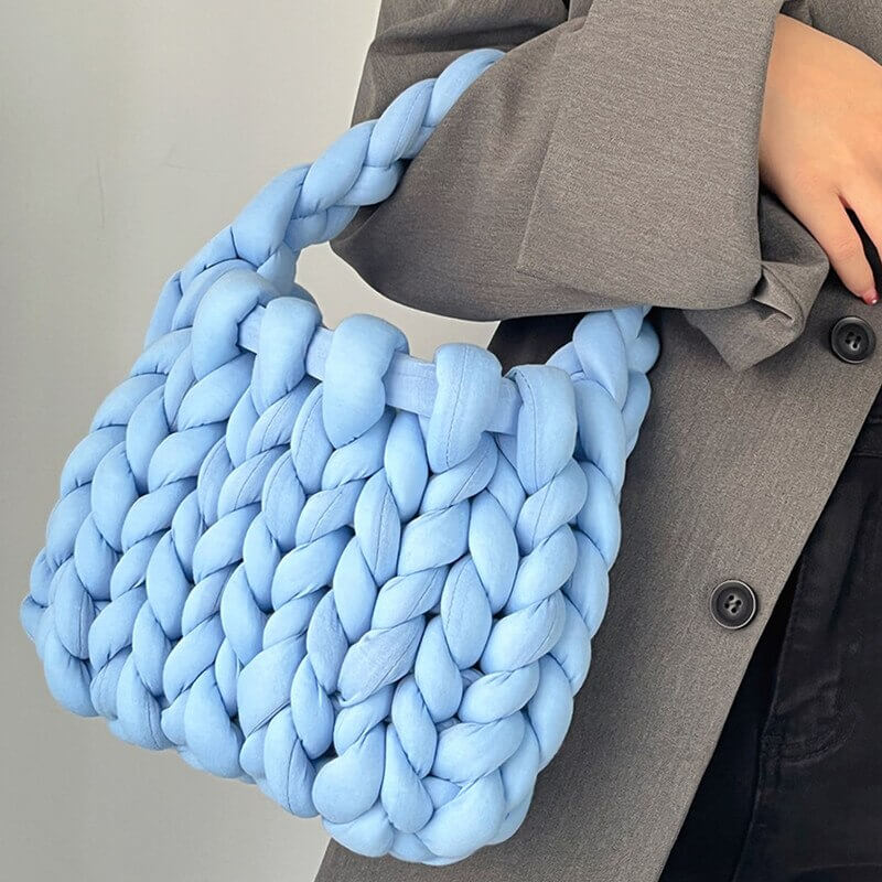 Borsa a Maglia Grossa da Donna, Mini Tote-Azzurro-Modaso