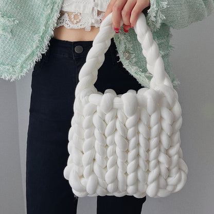 Borsa a Maglia Grossa da Donna, Mini Tote-Bianco-Modaso
