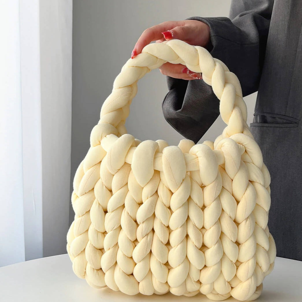 Borsa a Maglia Grossa da Donna, Mini Tote-Crema-Modaso