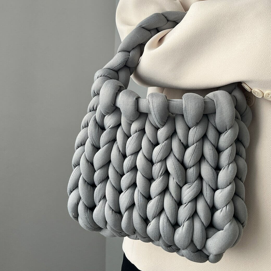 Borsa a Maglia Grossa da Donna, Mini Tote-Grigio-Modaso