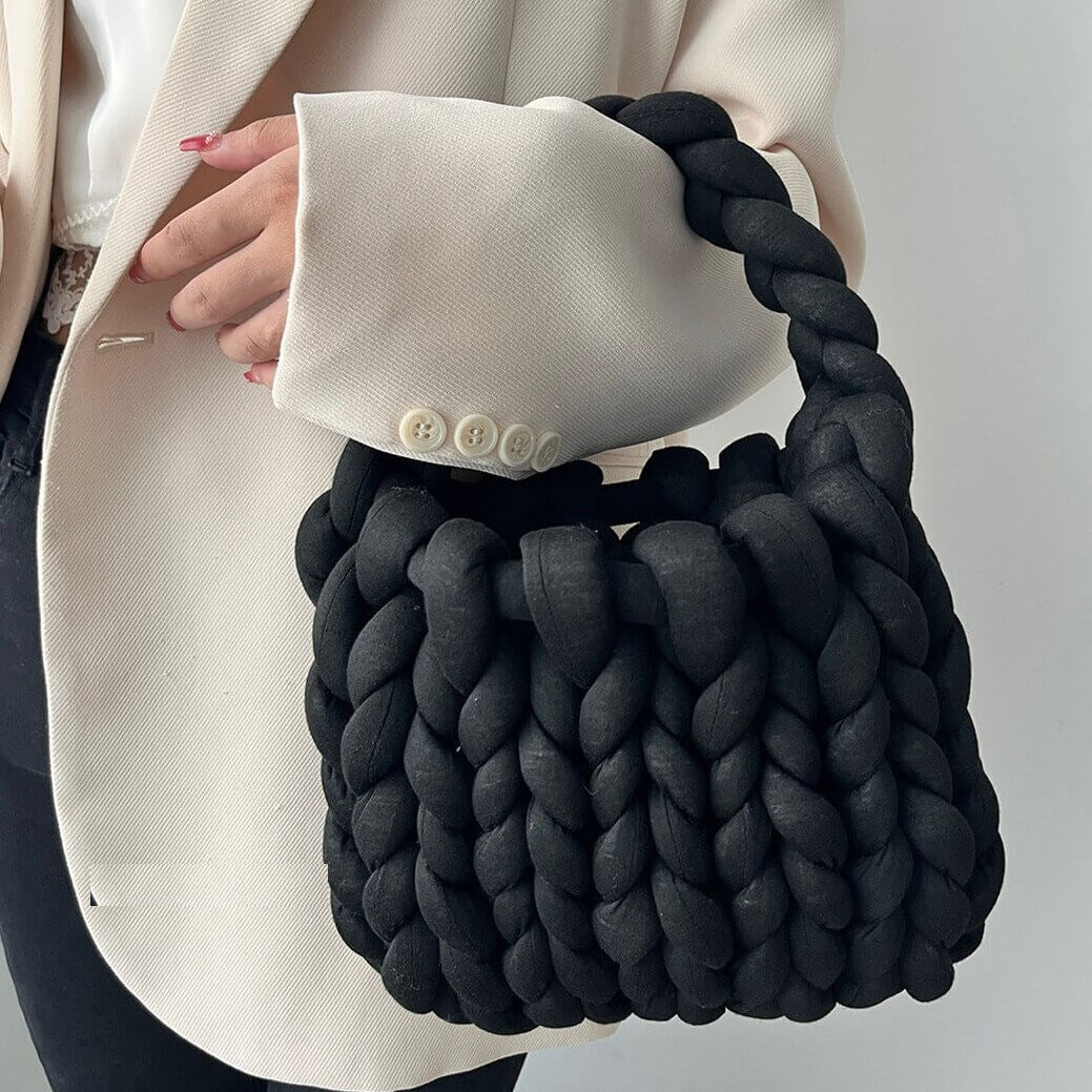 Borsa a Maglia Grossa da Donna, Mini Tote-Nero-Modaso