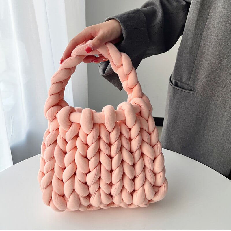 Borsa a Maglia Grossa da Donna, Mini Tote-Rosa Antico-Modaso