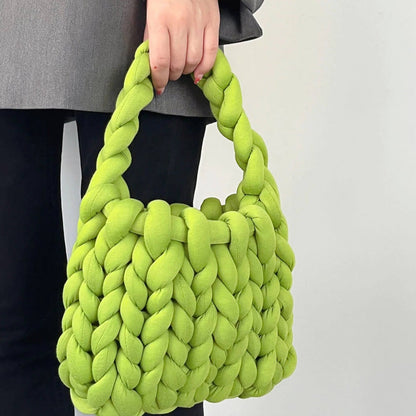 Borsa a Maglia Grossa da Donna, Mini Tote-Verde-Modaso