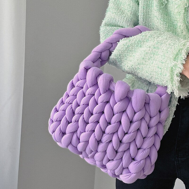 Borsa a Maglia Grossa da Donna, Mini Tote-Viola-Modaso