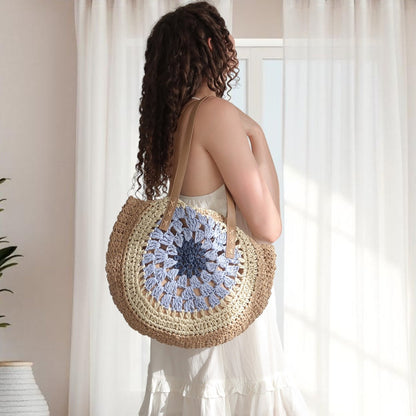 Borsa a Spalla Boho da Donna in Paglia Intrecciata-Blu-Modaso