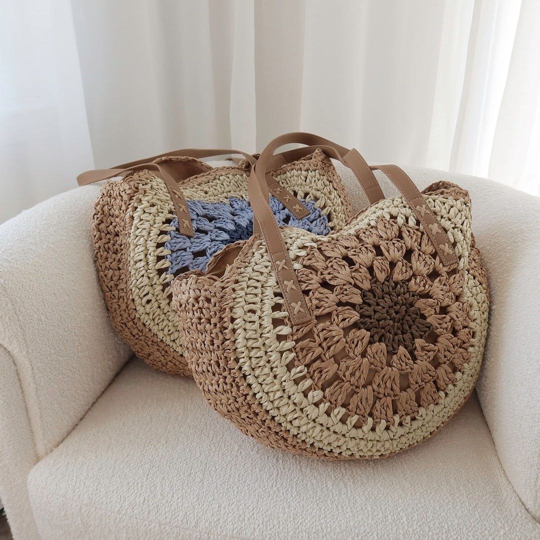 Borsa a Spalla Boho da Donna in Paglia Intrecciata-Modaso