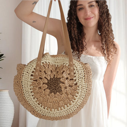 Borsa a Spalla Boho da Donna in Paglia Intrecciata-Modaso