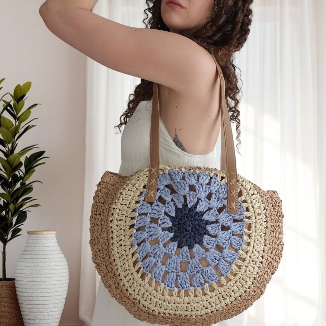 Borsa a Spalla Boho da Donna in Paglia Intrecciata-Modaso