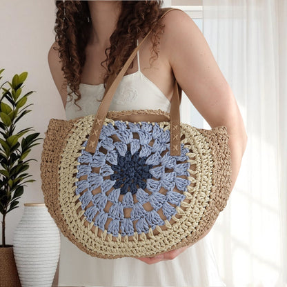 Borsa a Spalla Boho da Donna in Paglia Intrecciata-Modaso