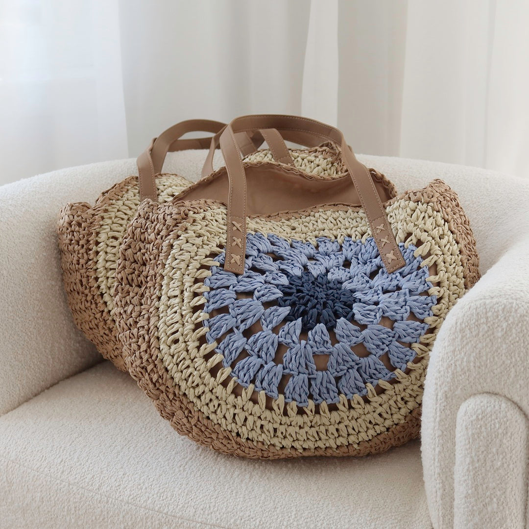 Borsa a Spalla Boho da Donna in Paglia Intrecciata-Modaso