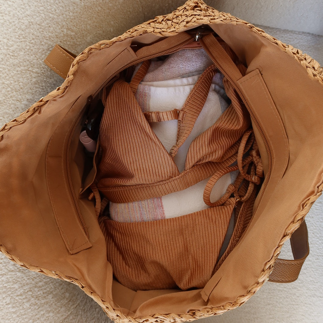 Borsa a Spalla Boho da Donna in Paglia Intrecciata-Modaso