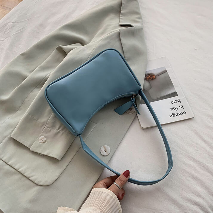 Borsa a Spalla Retro da Donna in Ecopelle-Blu-Modaso