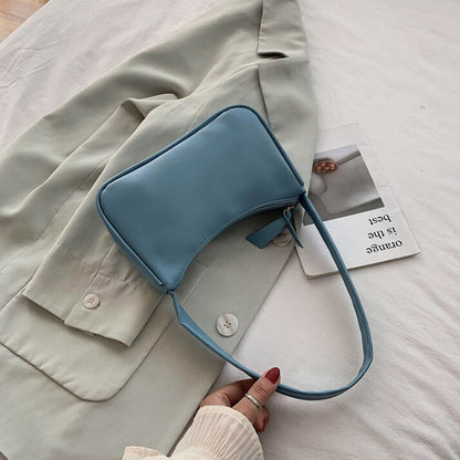 Borsa a Spalla Retro da Donna in Ecopelle-Blu-Modaso
