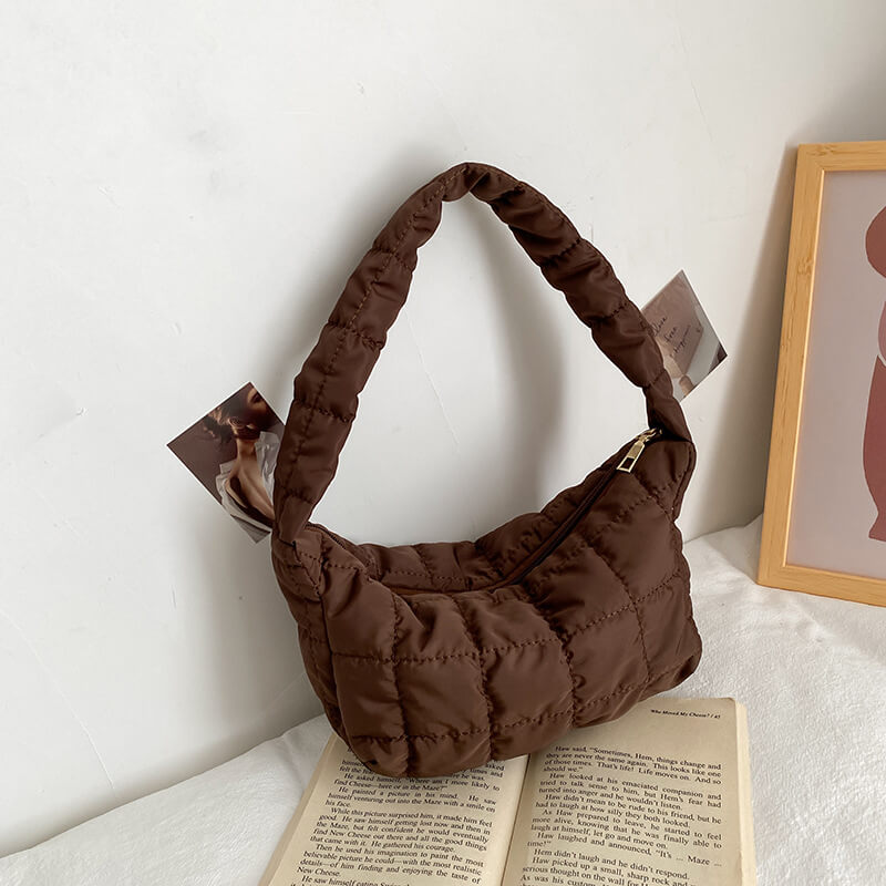 Borsa a Spalla Trapuntata Imbottita da Donna-Marrone-Modaso
