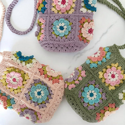 Borsa a Tracolla all'Uncinetto Floreale da Donna-Modaso