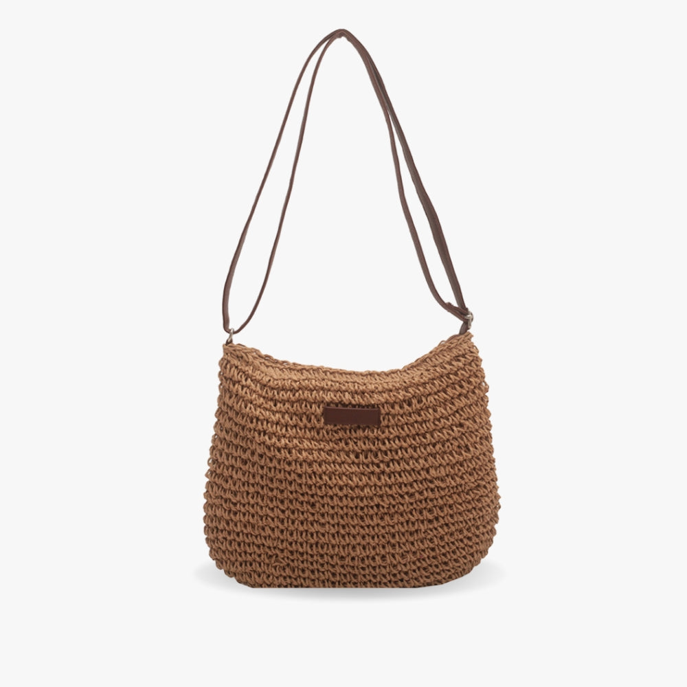 Borsa a tracolla | Beige | Tracolla regolabile | Borsa di paglia | Borsa a tracolla-Marrone-Modasso