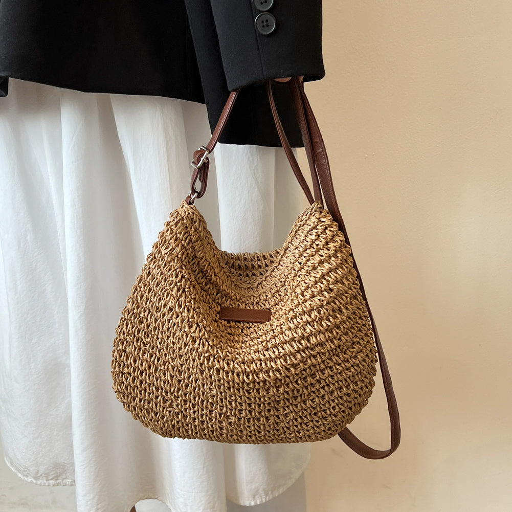Borsa a tracolla | Beige | Tracolla regolabile | Borsa di paglia | Borsa a tracolla-Modasso