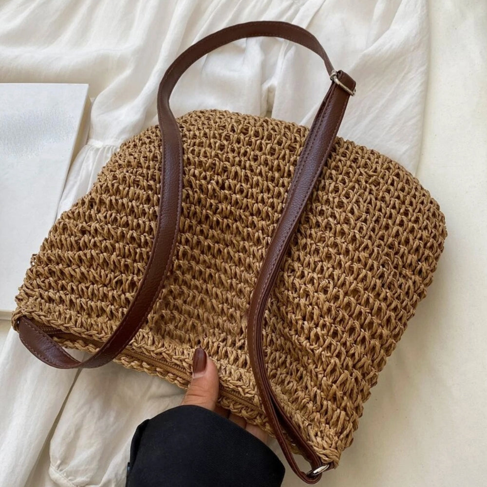 Borsa a tracolla | Beige | Tracolla regolabile | Borsa di paglia | Borsa a tracolla-Modasso