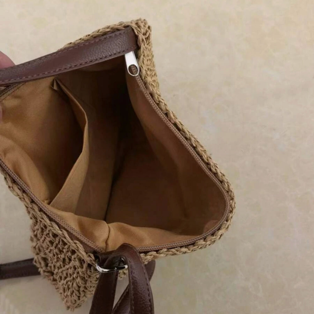 Borsa a tracolla | Beige | Tracolla regolabile | Borsa di paglia | Borsa a tracolla-Modasso