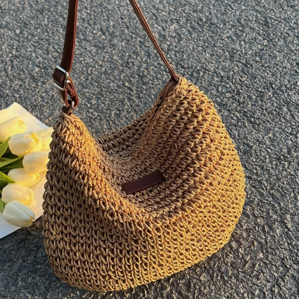 Borsa a tracolla | Beige | Tracolla regolabile | Borsa di paglia | Borsa a tracolla-Modasso