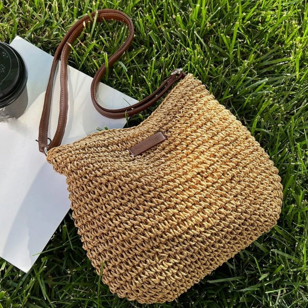 Borsa a tracolla | Beige | Tracolla regolabile | Borsa di paglia | Borsa a tracolla-Modasso