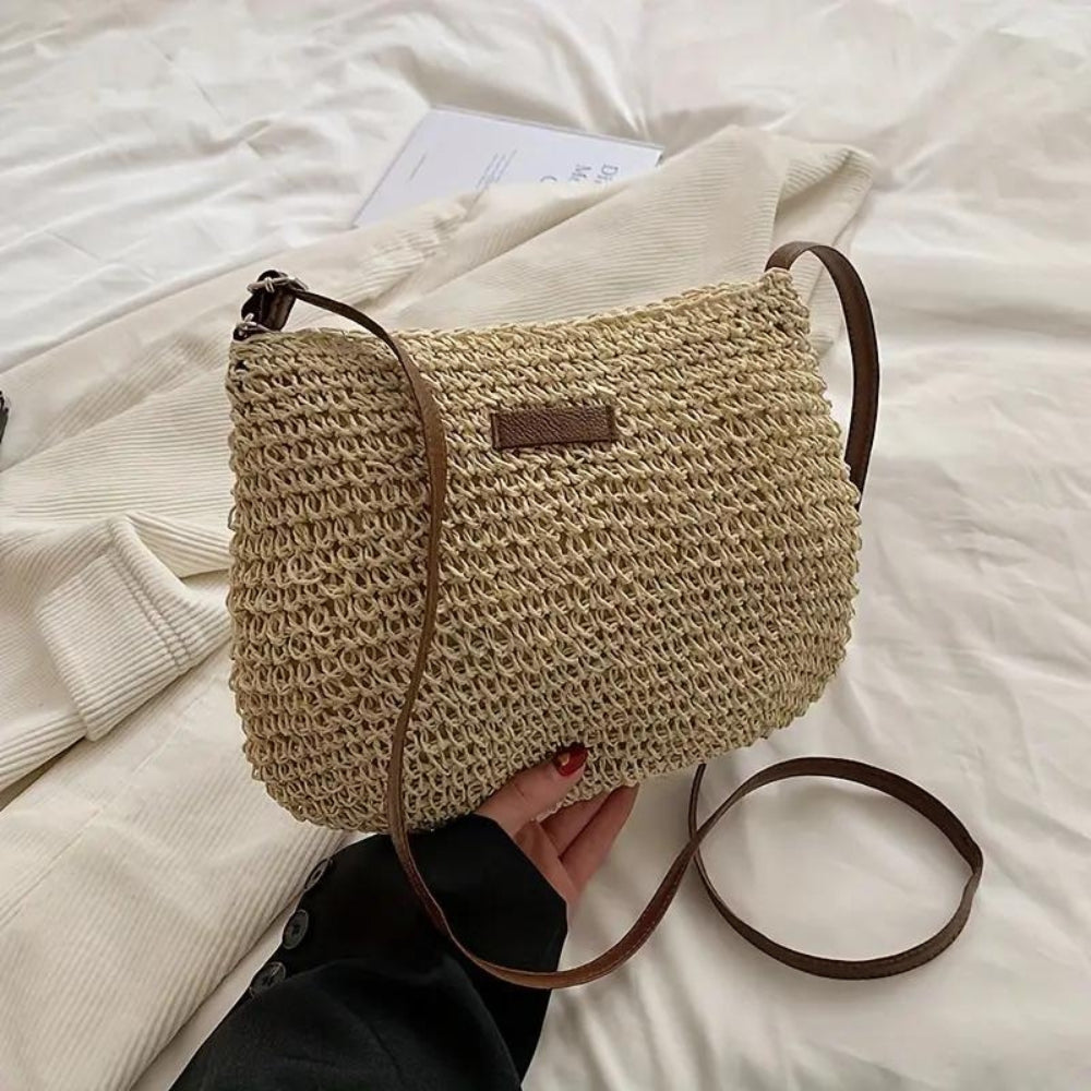 Borsa a tracolla | Beige | Tracolla regolabile | Borsa di paglia | Borsa a tracolla-Modasso