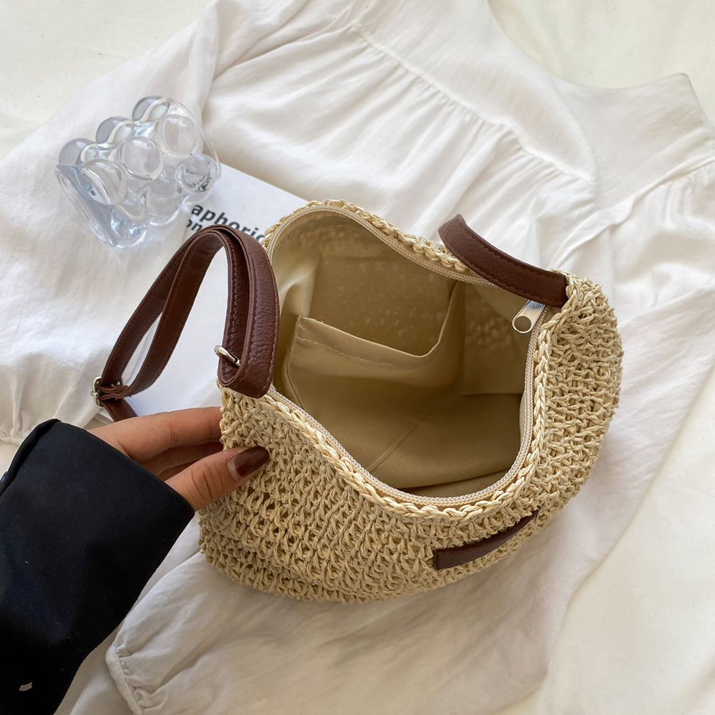 Borsa a tracolla | Beige | Tracolla regolabile | Borsa di paglia | Borsa a tracolla-Modasso