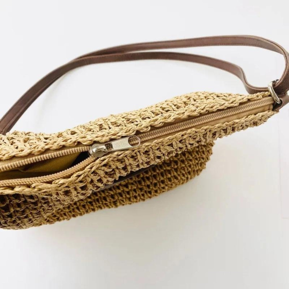 Borsa a tracolla | Beige | Tracolla regolabile | Borsa di paglia | Borsa a tracolla-Modasso