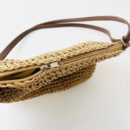 Borsa a tracolla | Beige | Tracolla regolabile | Borsa di paglia | Borsa a tracolla-Modasso
