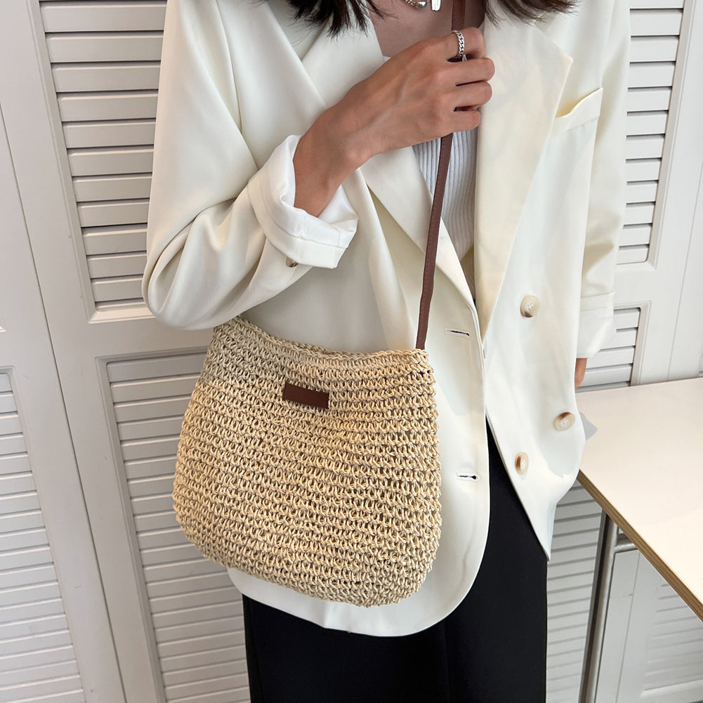 Borsa a tracolla | Beige | Tracolla regolabile | Borsa di paglia | Borsa a tracolla-Modasso