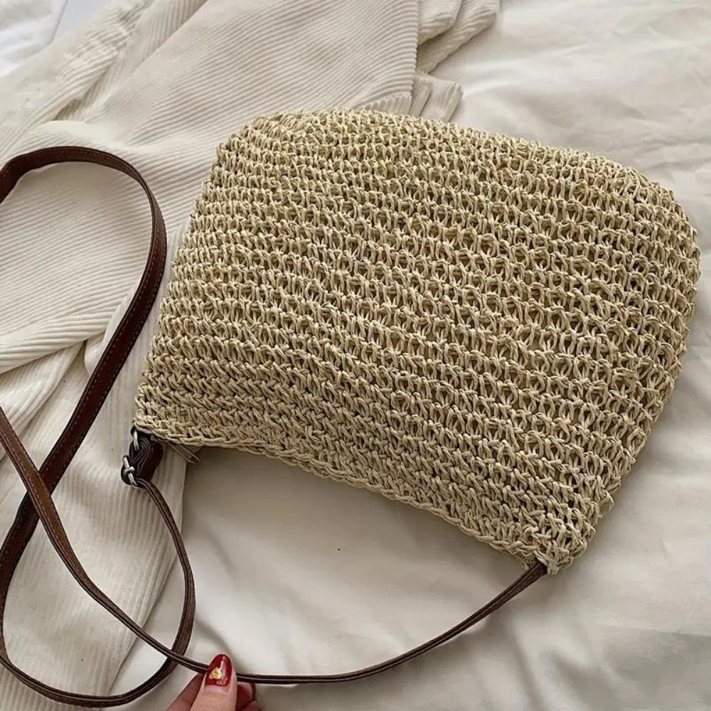 Borsa a tracolla | Beige | Tracolla regolabile | Borsa di paglia | Borsa a tracolla-Modasso