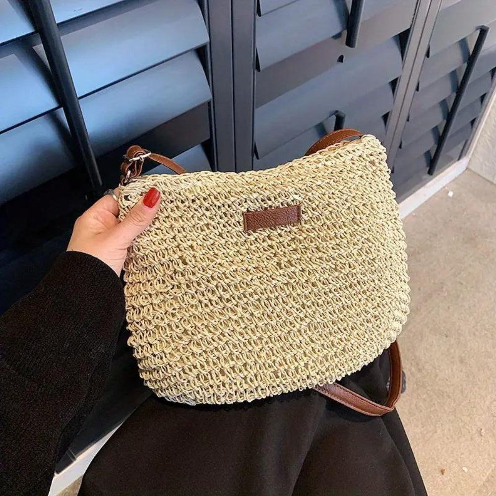 Borsa a tracolla | Beige | Tracolla regolabile | Borsa di paglia | Borsa a tracolla-Modasso