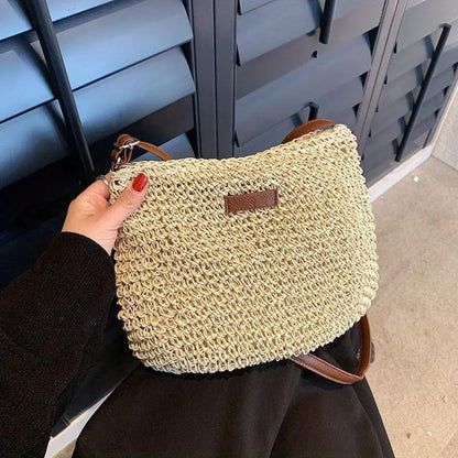 Borsa a tracolla | Beige | Tracolla regolabile | Borsa di paglia | Borsa a tracolla-Modasso
