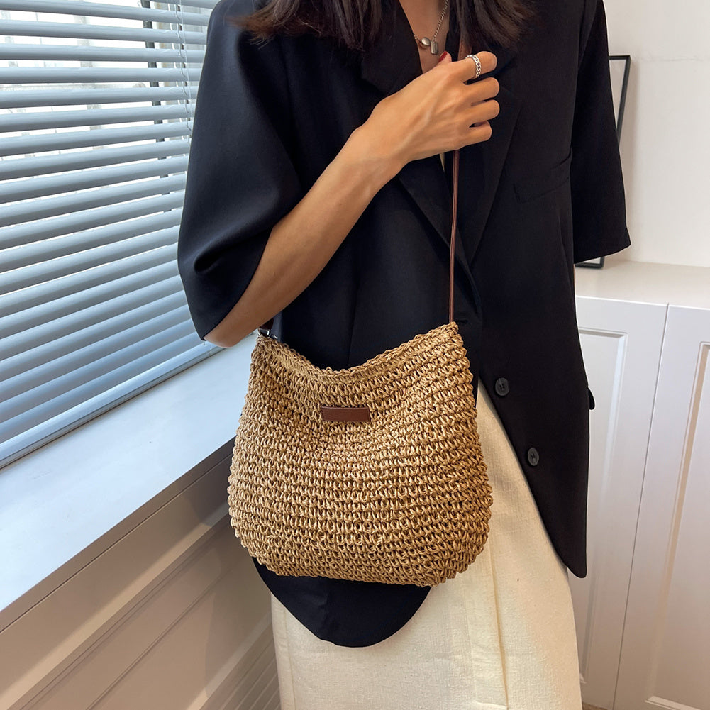 Borsa a tracolla | Beige | Tracolla regolabile | Borsa di paglia | Borsa a tracolla-Modasso
