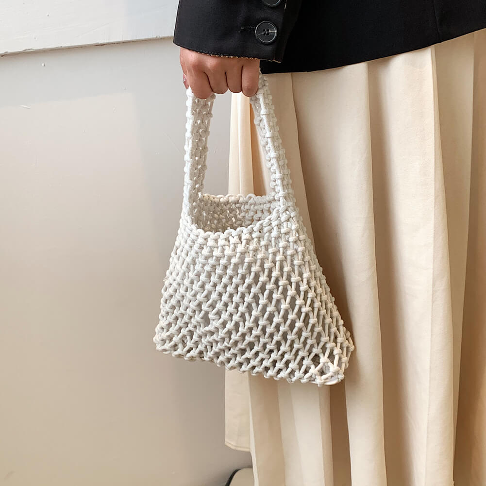 Borsa all'Uncinetto, Piccola Borsa Estiva da Donna-Bianco-Modaso
