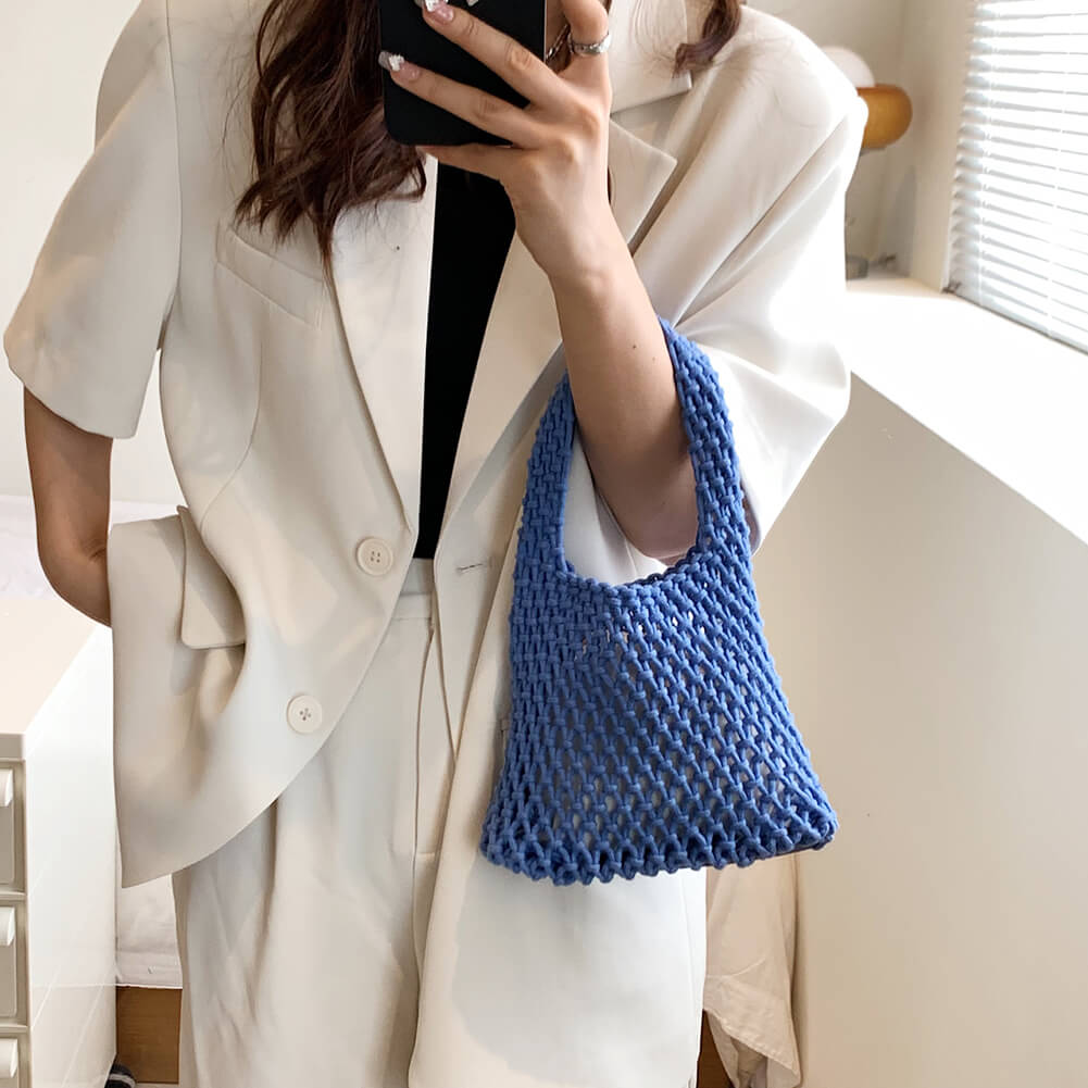 Borsa all'Uncinetto, Piccola Borsa Estiva da Donna-Blu-Modaso