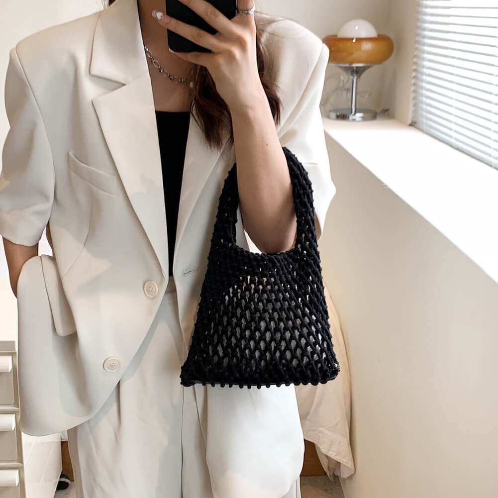 Borsa all'Uncinetto, Piccola Borsa Estiva da Donna-Nero-Modaso