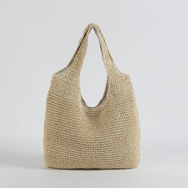 Borsa da Spiaggia in Paglia, Borsa a Spalla Hobo Estiva-Beige-Modaso