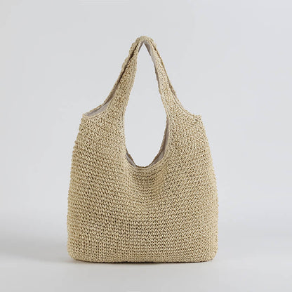 Borsa da Spiaggia in Paglia, Borsa a Spalla Hobo Estiva-Beige-Modaso