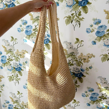 Borsa da Spiaggia in Paglia, Borsa a Spalla Hobo Estiva-Modaso