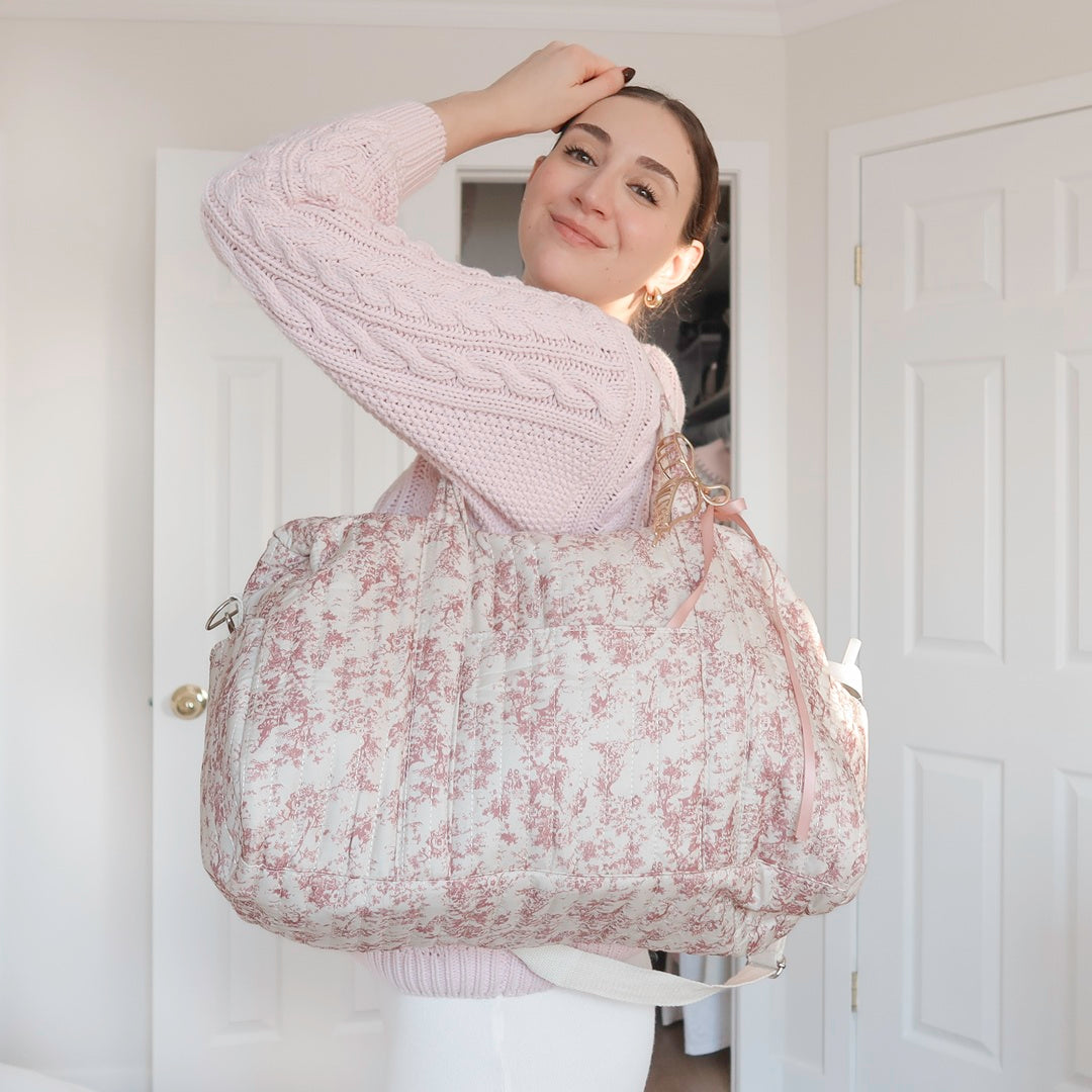 Borsa da Viaggio da Donna, Borsone Floreale Rosa-Modaso