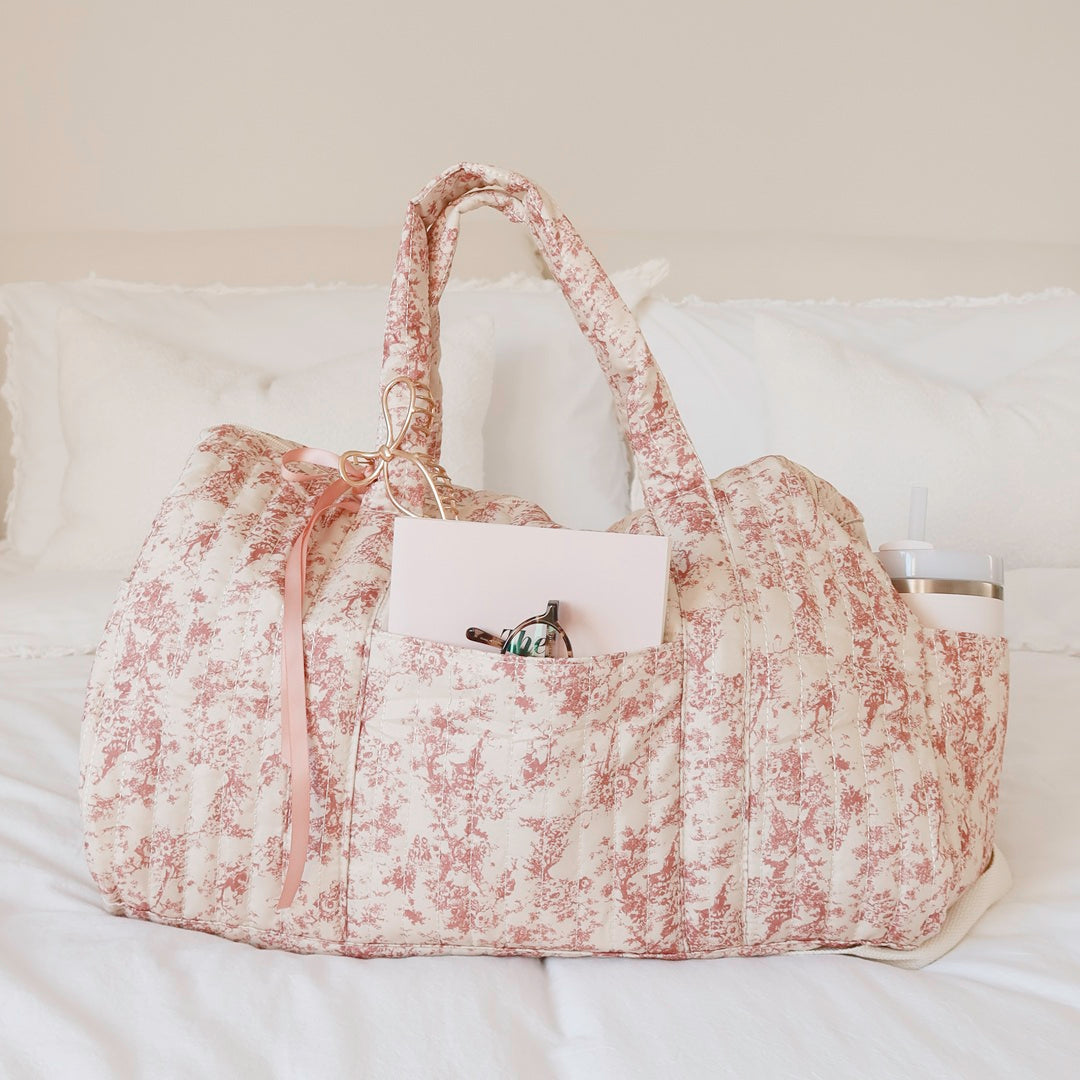 Borsa da Viaggio da Donna, Borsone Floreale Rosa-Modaso