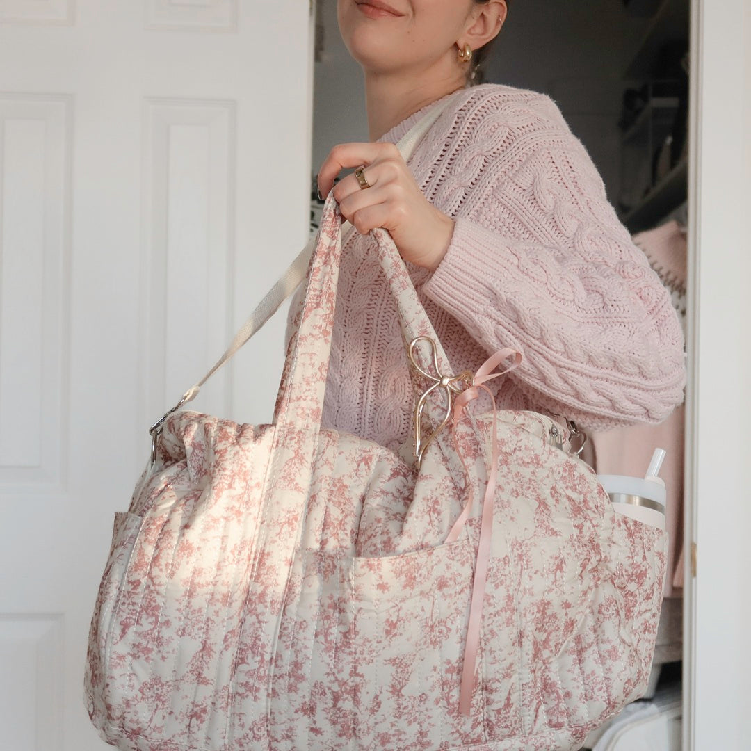 Borsa da Viaggio da Donna, Borsone Floreale Rosa-Modaso