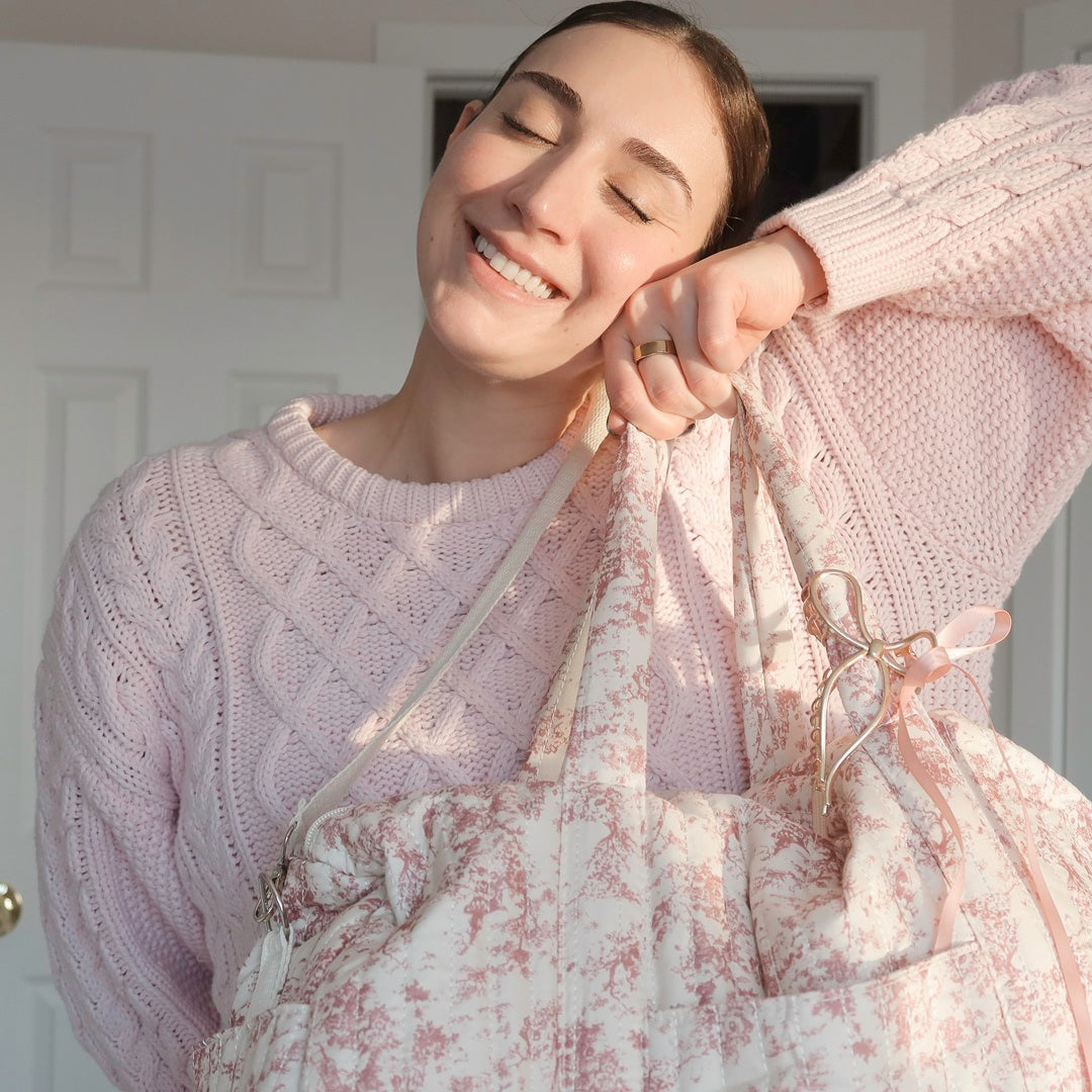 Borsa da Viaggio da Donna, Borsone Floreale Rosa-Modaso
